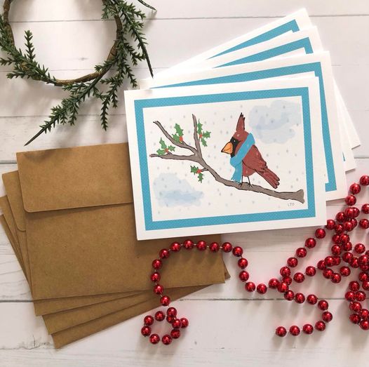 Cozy Winter Cardinal Notecard Set (4 cards)