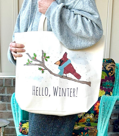 Hello Winter! Cardinal Jumbo Tote Bag