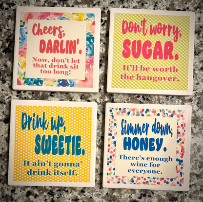 Drink Up, Girls! - Set of 4 Ceramic Drink Coasters