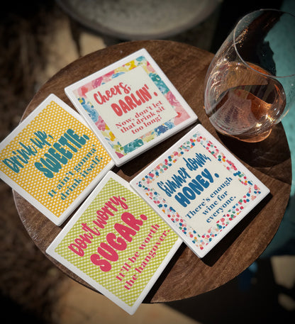Drink Up, Girls! - Set of 4 Ceramic Drink Coasters
