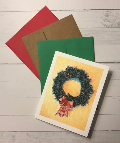 Wreath with Plaid Bow Notecard Set (4 cards)