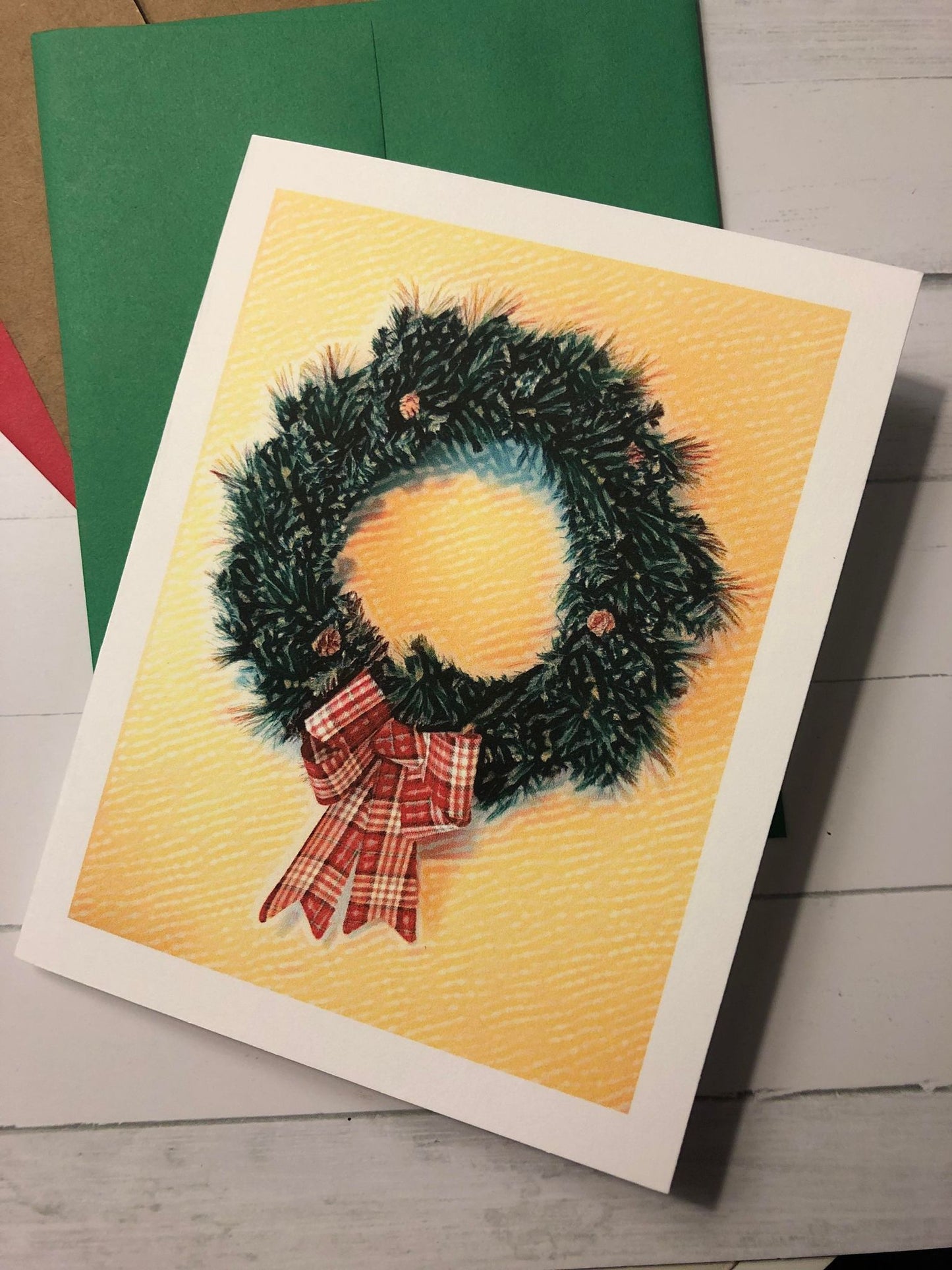 Wreath with Plaid Bow Notecard Set (4 cards)