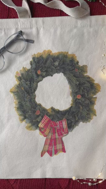 Wreath with Plaid Bow Small Tote Bag